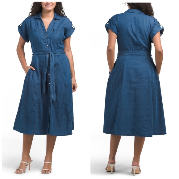 🔹️Ellen Tracy🔹️ Denim Blue Midi Front Dress - Picture 1 of 3